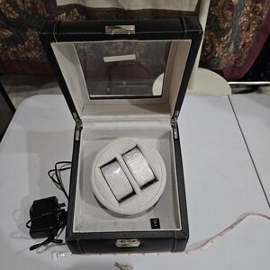 Black Dual Watch Winder Box with Glass Lid For Perpetual Watches